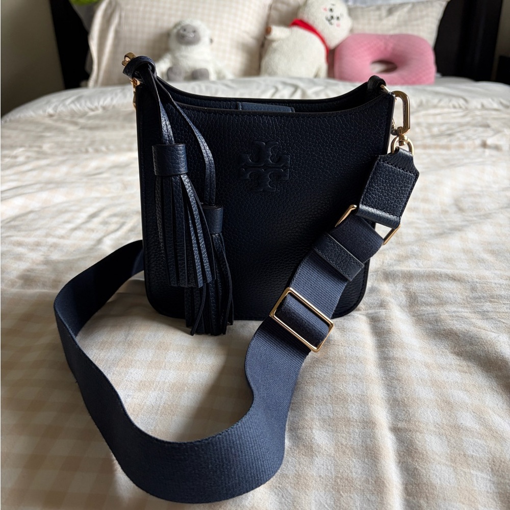 Tory Burch Navy Leather Tassel Crossbody Bag - Picture 6 of 14